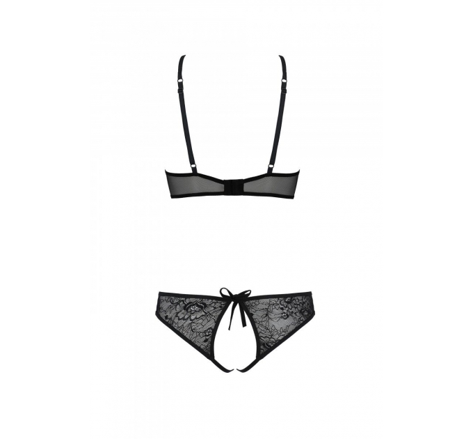 Комплект Passion URSULA SET black S/M: бра, трусики с ажурным декором и открытым шагом