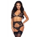 Leg Avenue Bra top, panty & garterbelt M Black