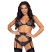 Leg Avenue Bra top, panty & garterbelt M Black