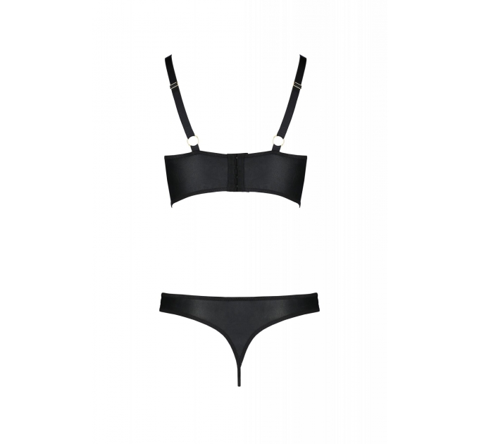 Комплект из эко-кожи с люверсами и ремешками Malwia Bikini black 6XL/7XL — Passion, бра и трусики