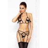 Комплект белья LAURA SET black S/M - Passion: стринги, пояс для чулок, открытый лиф с бантиками