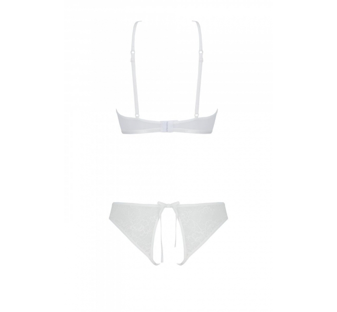 Комплект Passion URSULA SET white S/M: бра, трусики с ажурным декором и открытым шагом