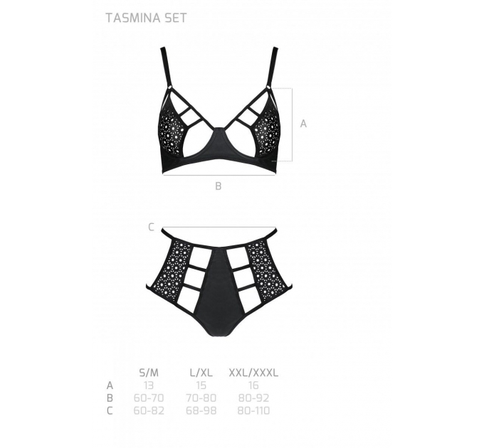 Комплект из эко-кожи Passion Tamaris Set black L/XL: бюстгальтер и трусики с перфорацией