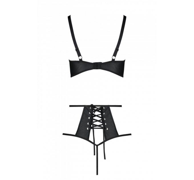 Комплект из эко-кожи Passion Tamaris Set black L/XL: бюстгальтер и трусики с перфорацией