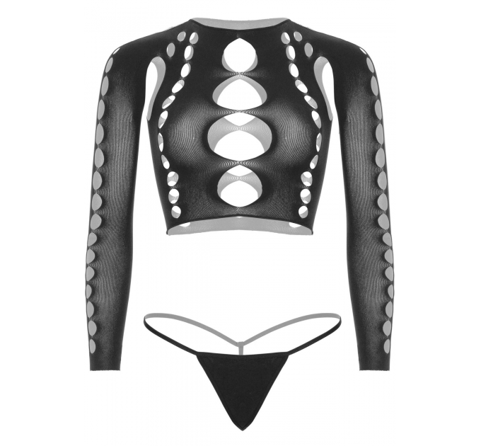 Комплект Leg Avenue Long sleeve crop top & string Black One Size