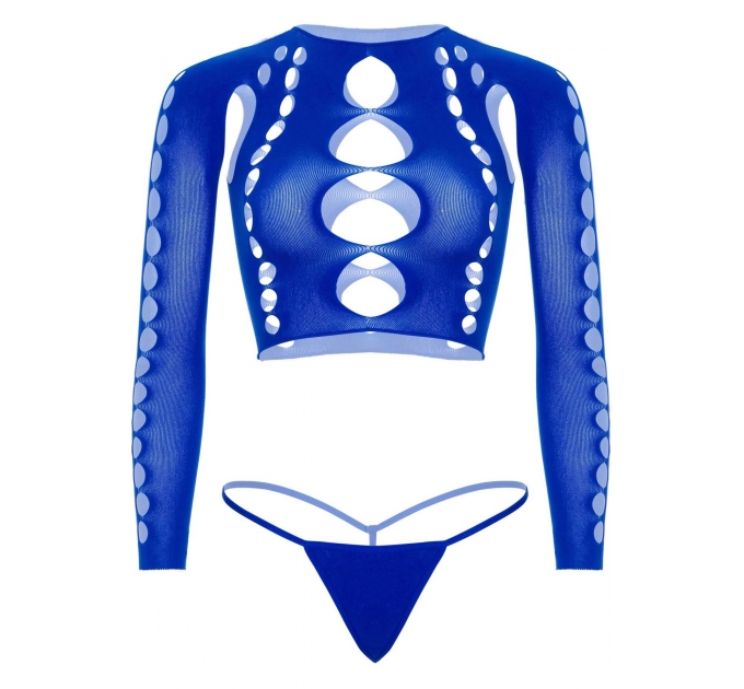 Комплект Leg Avenue Long sleeve crop top & string Royal Blue One Size