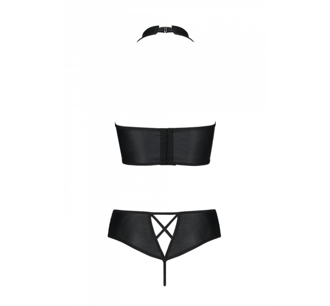 Комплект из эко-кожи: бра и трусики с имитацией шнуровки Nancy Bikini black S/M - Passion