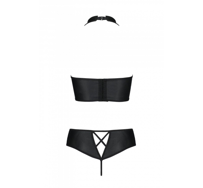 Комплект из эко-кожи: бра и трусики с имитацией шнуровки Nancy Bikini black XXL/XXXL - Passion