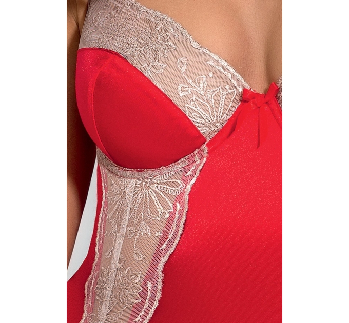 Корсет с пажами LORAINE CORSET red L/XL - Passion Exclusive, трусики