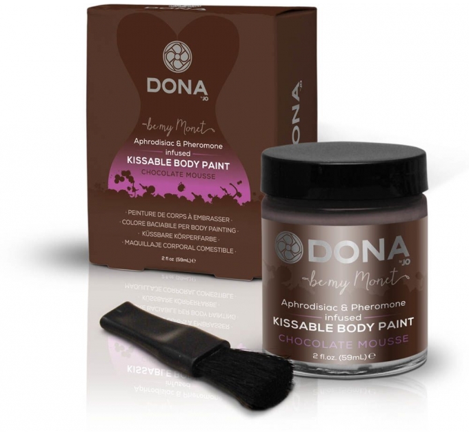 Краска для тела Dona Kissable Body Paint - CHOCOLATE MOUSSE с феромонами и афродизиаками, кисточка