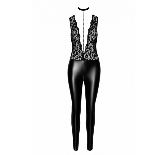 Комбинезон Noir Handmade F298 Libido Deep-V catsuit with collar and pearl chain - XL