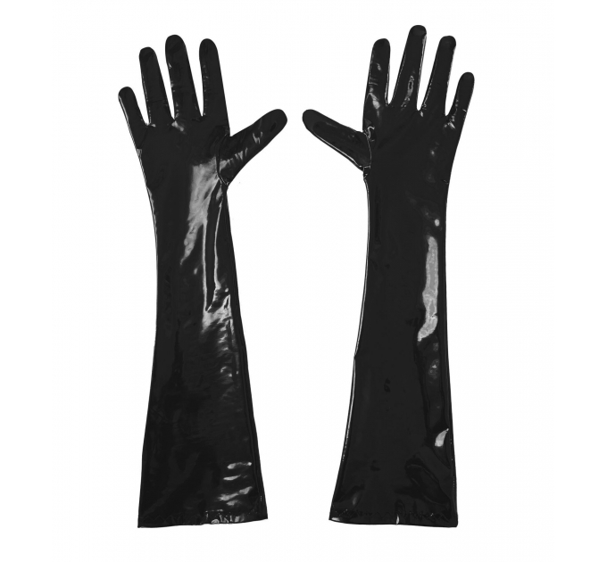 Глянцевые виниловые перчатки Art of Sex - Lora, размер М, цвет Черный