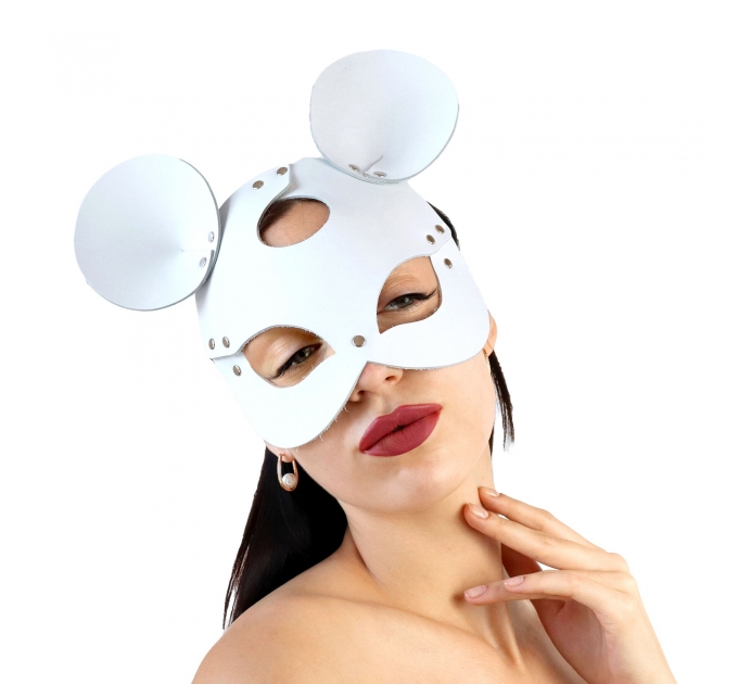 Кожаная маска зайки Art of Sex - Mouse Mask, цвет Белый