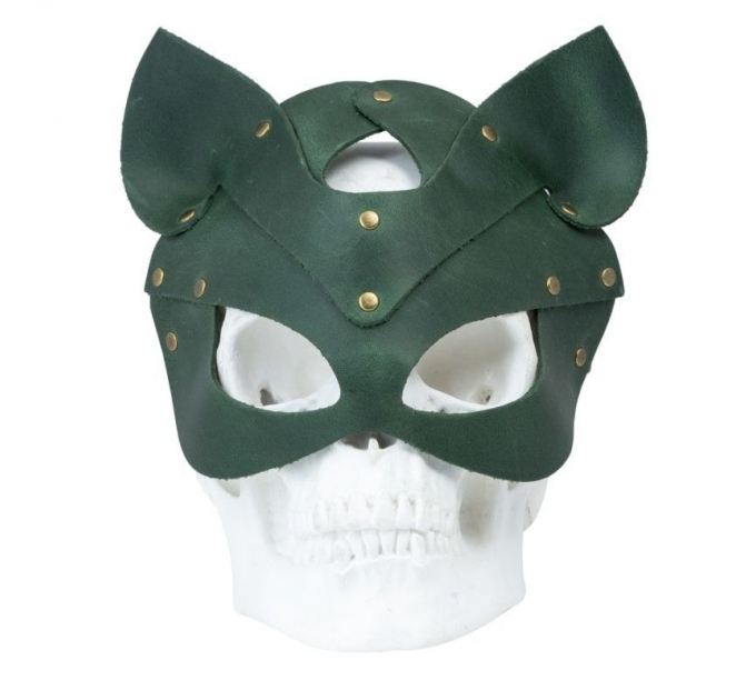 Премиум маска кошечки LOVECRAFT, натуральная кожа, зеленая, подарочная упаковка