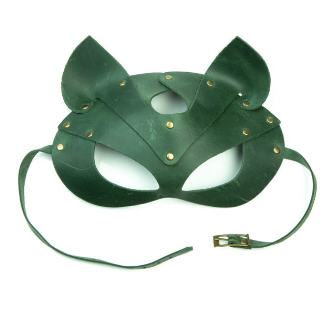 Премиум маска кошечки LOVECRAFT, натуральная кожа, зеленая, подарочная упаковка