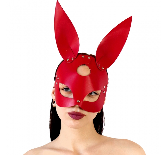 Кожаная маска Зайки Art of Sex - Bunny mask, цвет Красный