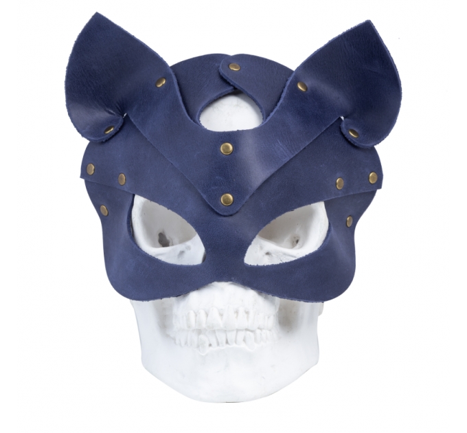 Премиум маска кошечки LOVECRAFT, натуральная кожа, голубая, подарочная упаковка