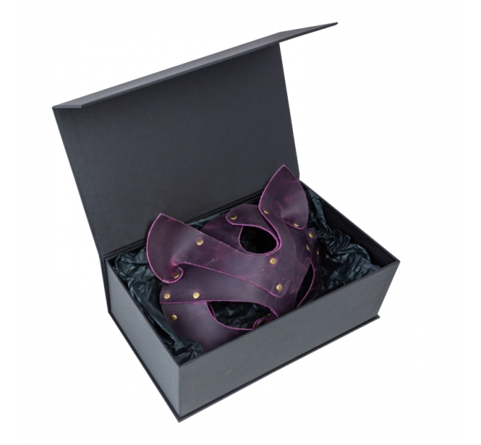 Премиум маска кошечки LOVECRAFT, натуральная кожа, фиолетовая, подарочная упаковка