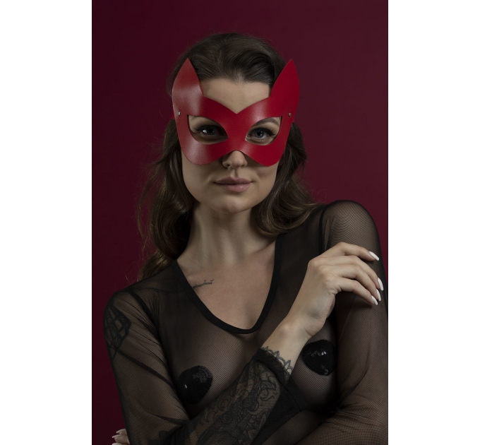 Маска кошечки Feral Feelings - Kitten Mask, натуральная кожа, красная