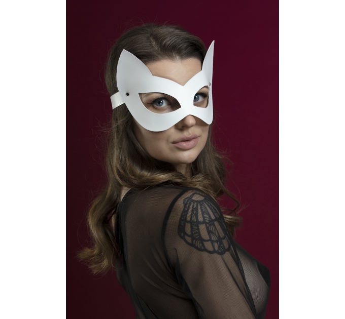 Маска кошечки Feral Feelings - Kitten Mask, натуральная кожа, белая