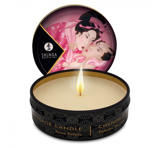Массажная свеча Shunga Mini Massage Candle - Rose Petals (30 мл) с афродизиаками