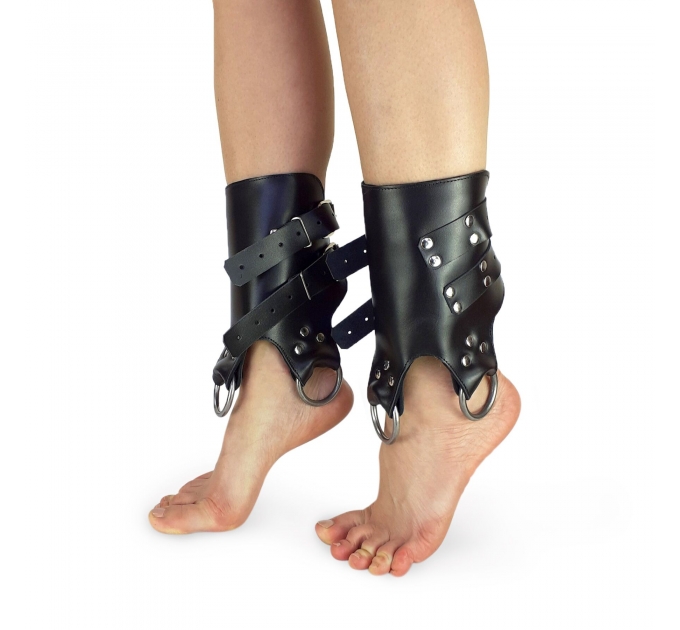 Поножи манжеты для подвеса за ноги Leg Cuffs For Suspension из натуральной кожи, цвет черный