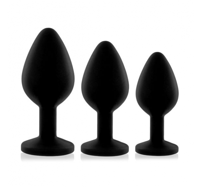 Набор анальных пробок с кристаллом Rianne S: Booty Plug Set Black, диаметр 2,7см, 3,5см, 4,1см