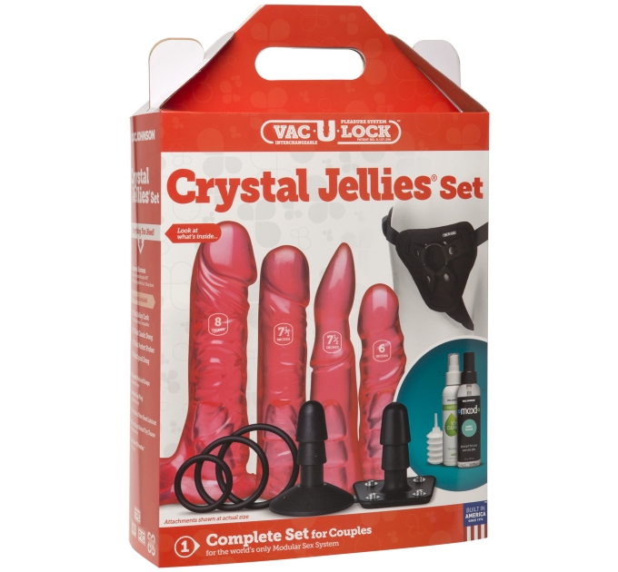 Набор для страпона Doc Johnson Vac-U-Lock Crystal Jellies Set, диаметр 3,8см, 2х4,5см, 5,1см