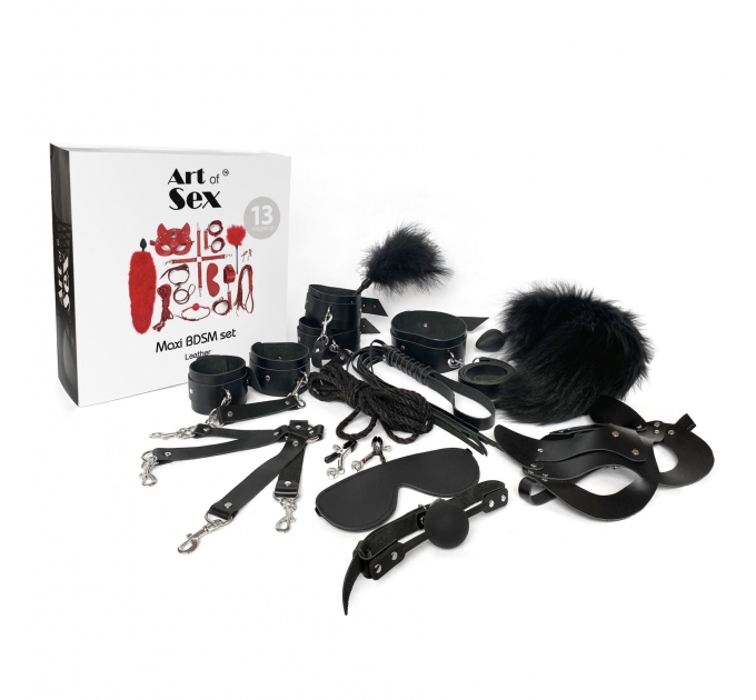 Набор Art of Sex - Maxi BDSM Set Leather, 13 предметов, натуральная кожа, Черный