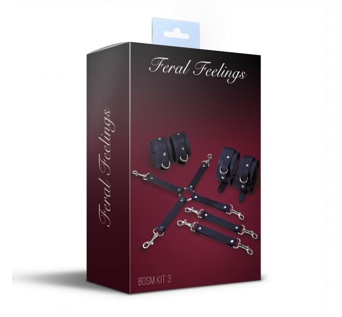 Набор Feral Feelings BDSM Kit 3 Black, наручники, поножи, коннектор