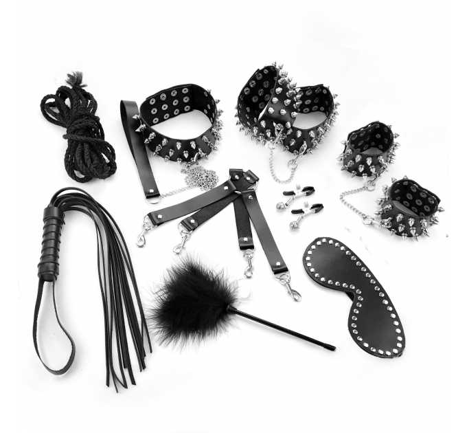 Набор Art of Sex - Spikes BDSM Set Leather, 10 предметов, натуральная кожа, Черный