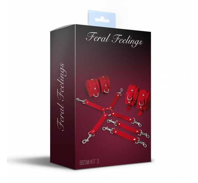 Набор Feral Feelings BDSM Kit 3 Red, наручники, поножи, коннектор