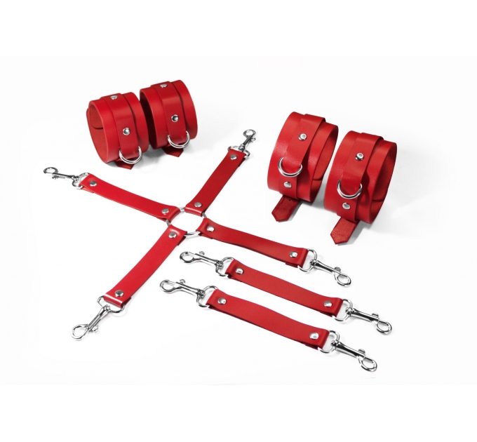 Набор Feral Feelings BDSM Kit 3 Red, наручники, поножи, коннектор