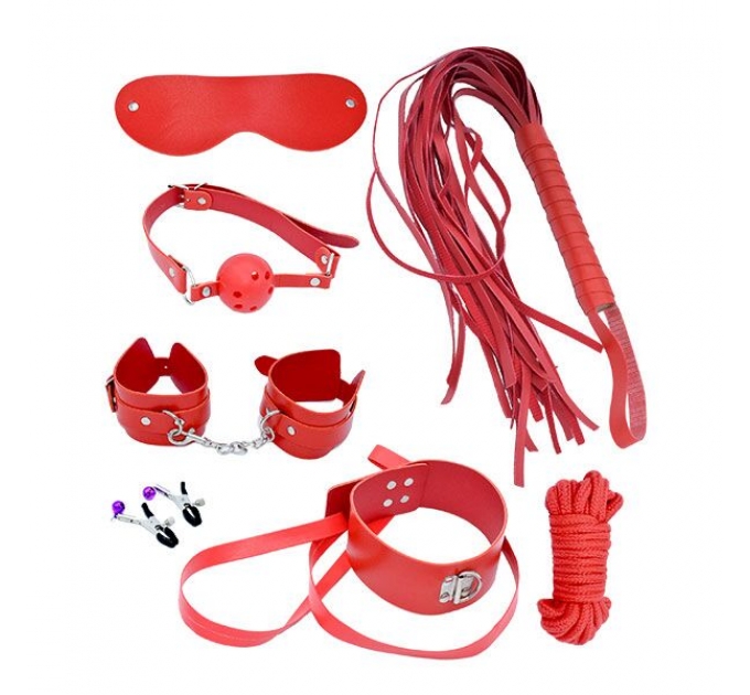 Набор MAI BDSM STARTER KIT Nº 75: плеть, кляп, наручники, маска, ошейник с поводком, веревка, зажимы