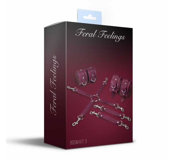 Набор Feral Feelings BDSM Kit 3 Burgundy, наручники, поножи, коннектор