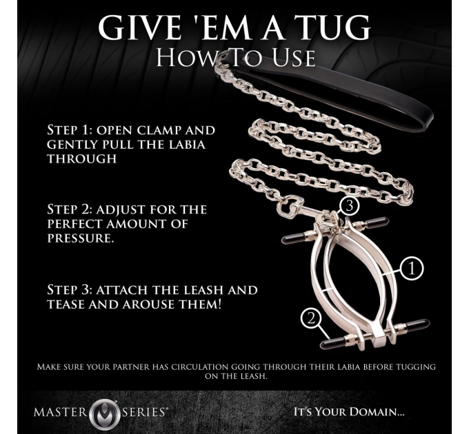 Зажим для половых губ с поводком Master Series Pussy Tugger Adjustable Vagina Clamp with Chain