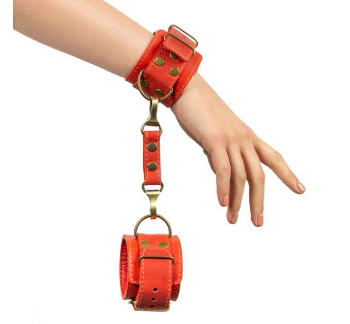 Премиум наручники LOVECRAFT красные, натуральная кожа, в подарочной упаковке