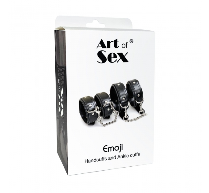 BDSM набор наручники и поножи Art of Sex - Emoji, Эко кожа, цвет Черный