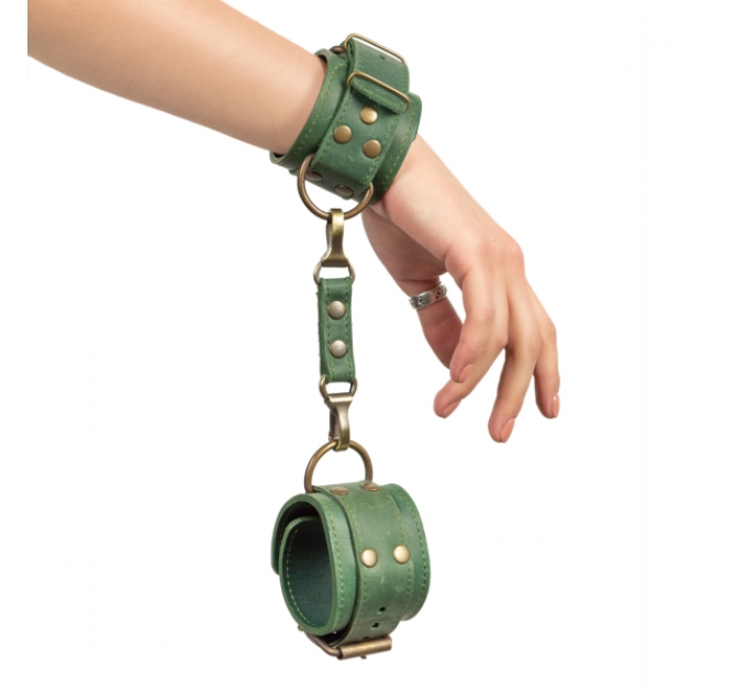 Премиум наручники LOVECRAFT зеленые, натуральная кожа, в подарочной упаковке