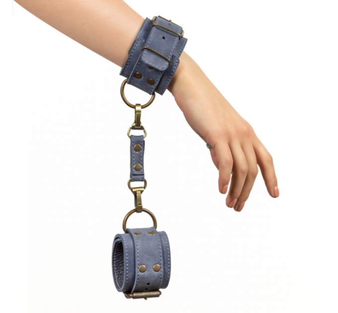Премиум наручники LOVECRAFT голубые, натуральная кожа, в подарочной упаковке