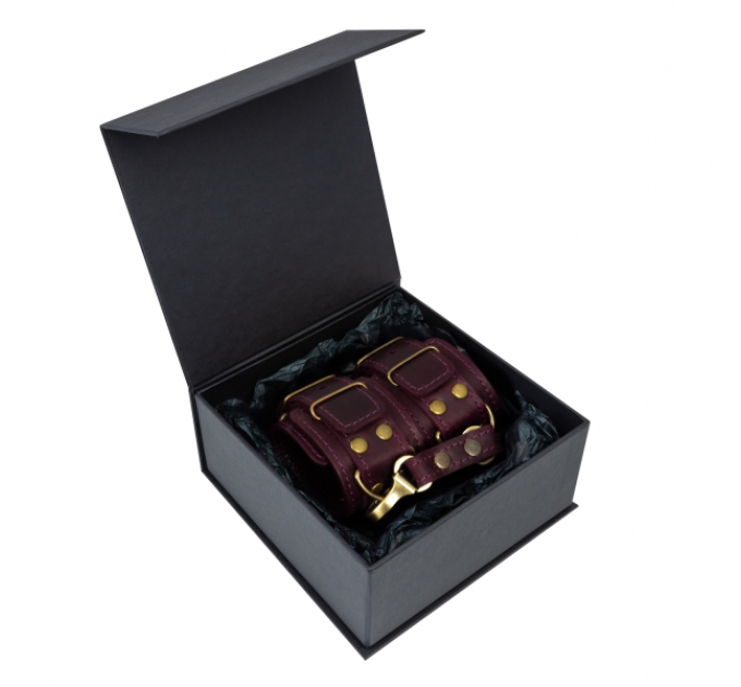 Премиум наручники LOVECRAFT фиолетовые, натуральная кожа, в подарочной упаковке