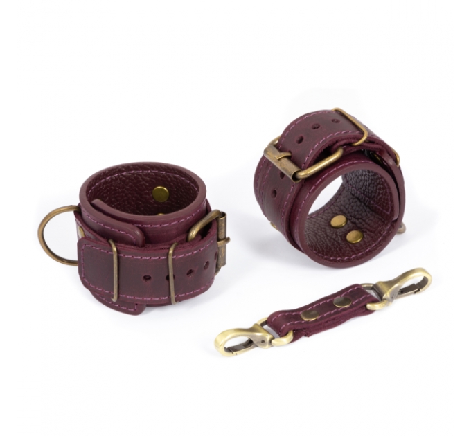 Премиум наручники LOVECRAFT фиолетовые, натуральная кожа, в подарочной упаковке
