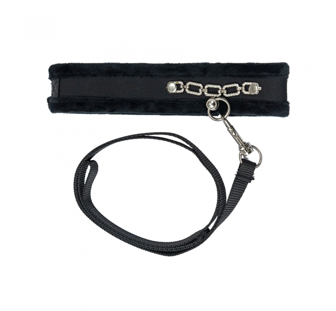 Ошейник с поводком Punishment - Crystal Collar & Leash – Black