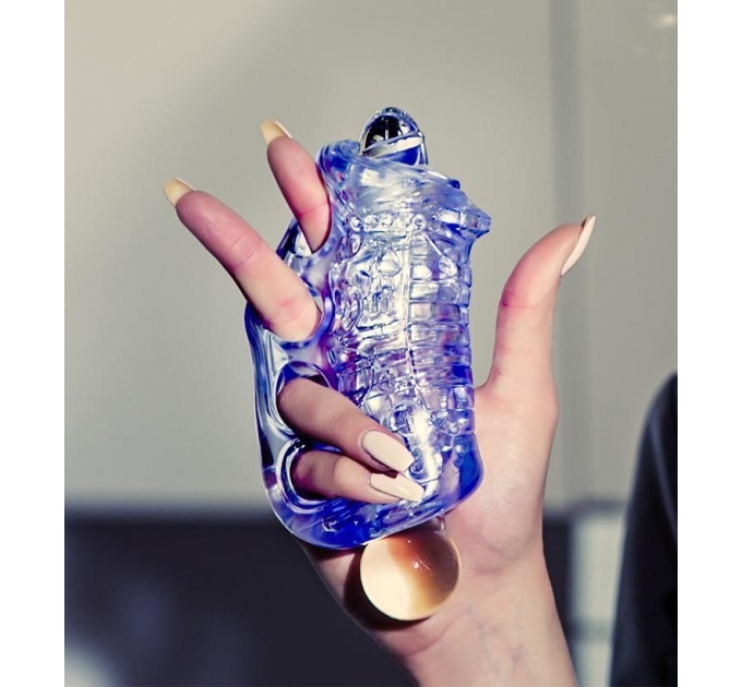 Мастурбатор Fleshlight Fleshskins Grip Blue Ice, надежная фиксация на руке, отлично для пар и минета