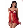 Прозрачный пеньюар с открытой грудью CHERRY CHEMISE red S/M - Passion Exclusive, трусики