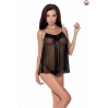 Сорочка прозрачная беби долл MELANIA CHEMISE black S/M - Passion, трусики, на тонких бретелях