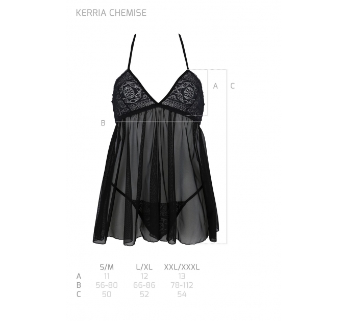 Пеньюар Passion KERRIA CHEMISE black L/XL - ECO Passion