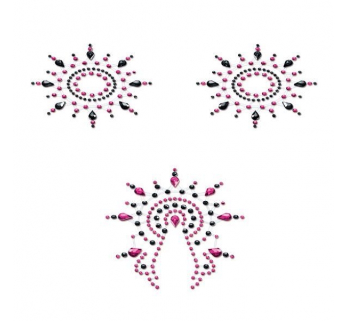 Пэстис из кристаллов Petits Joujoux Gloria set of 3 - Black/Pink, украшение на грудь и вульву