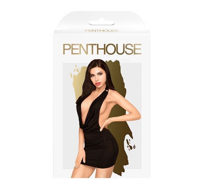 Мини-платье Penthouse - Heart Rob Black S/M, хомут, глубокое декольте, миниатюрные стринги