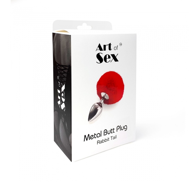 Металлическая анальная пробка М Art of Sex - Metal Butt plug Rabbit Tail, Белый